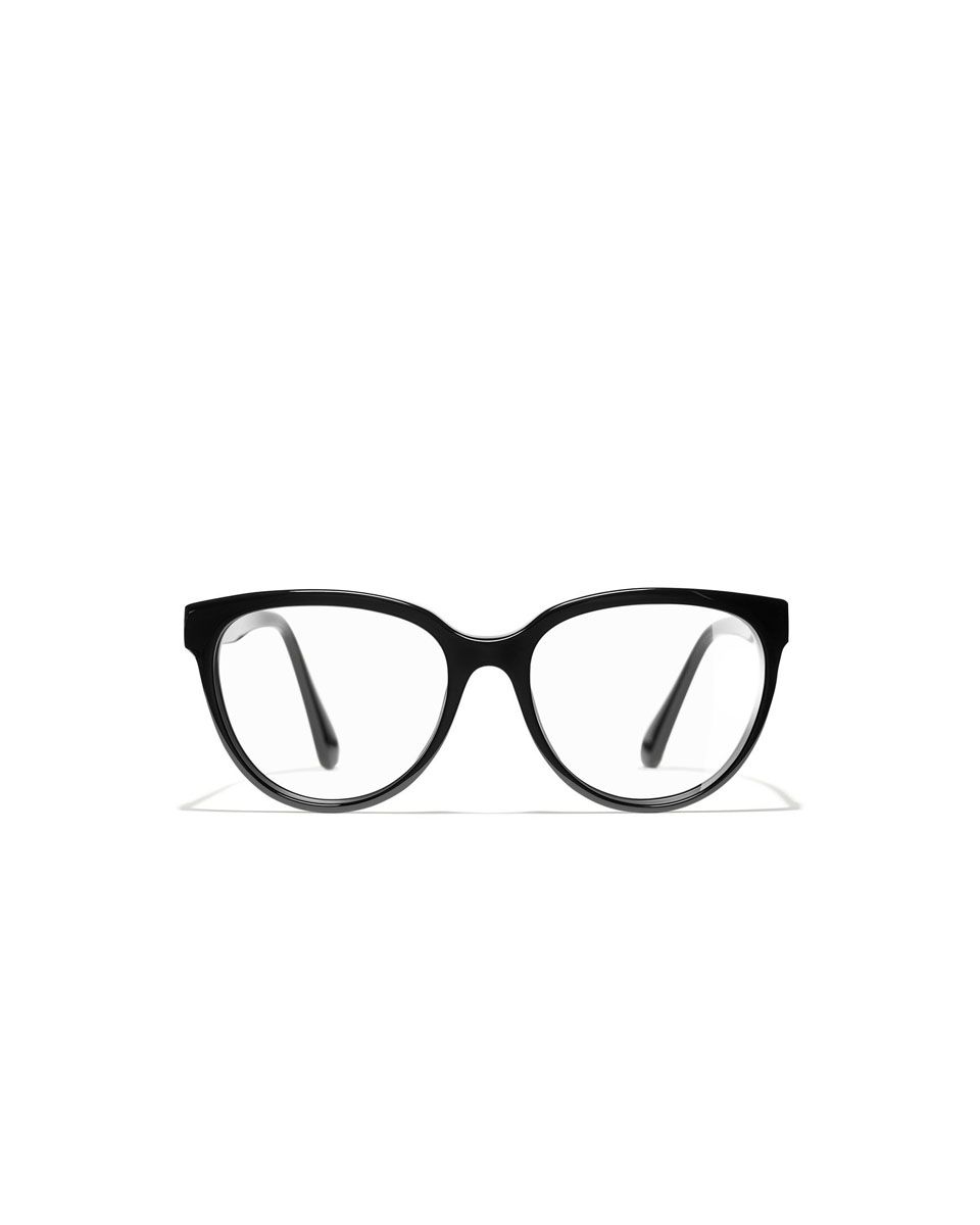 Chanel CC Logo Clear Lens Round Glasses Black / Gold | GEELUXURY.COM