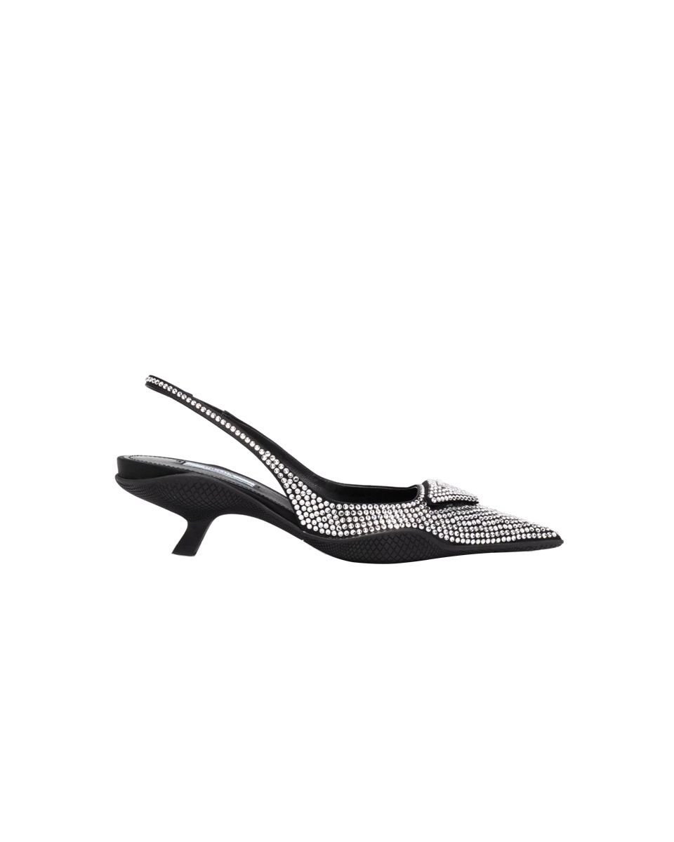 Triangle Logo Slingback Crystal Heels | GEE LUXURY