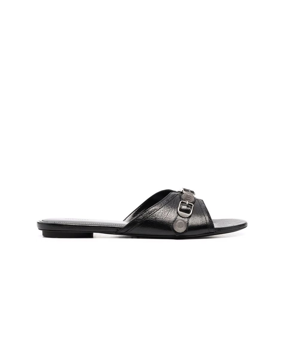 Cagole Slide Leather Sandals Black | GEE LUXURY