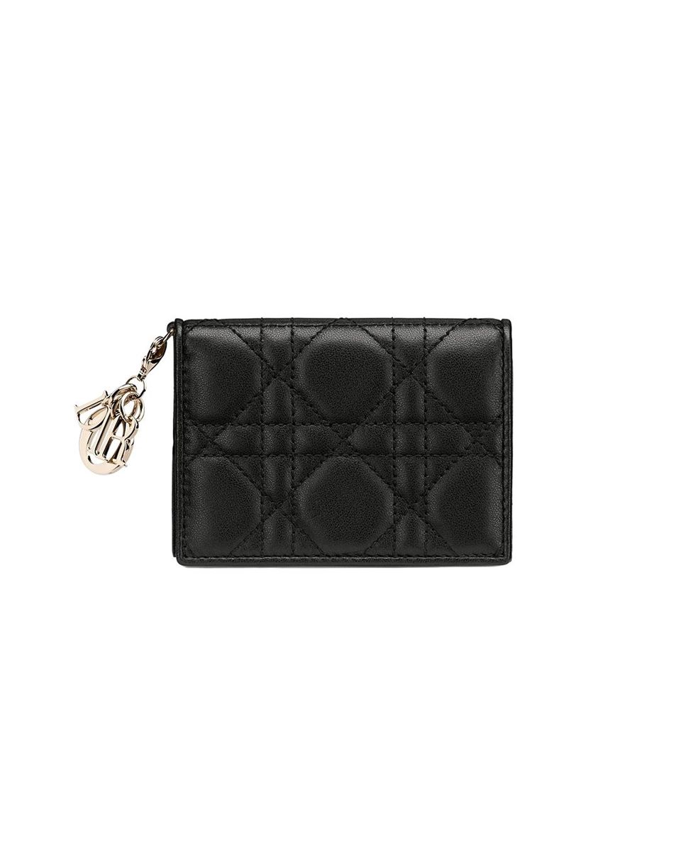 Lady D Mini Quilted Cannage Cardholder Lambskin Black GHW | GEE LUXURY