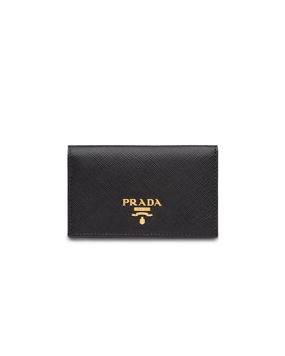 Logo Card Case Saffiano Leather Black | GEELUXURY.COM